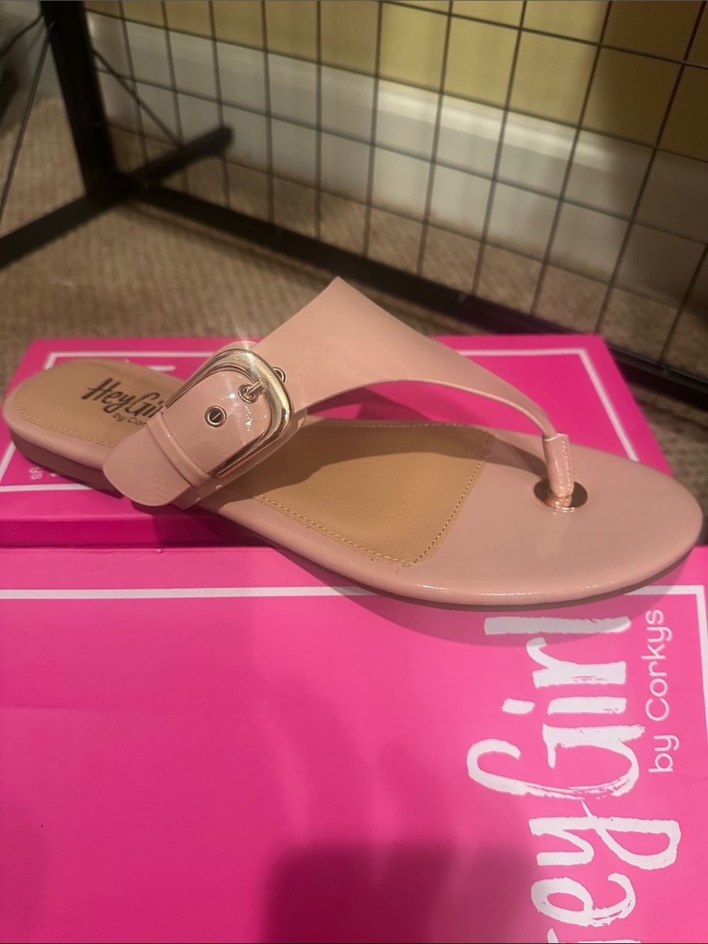 Hey Girl by Corey’s Pink Patent Thong Sandal with Buckle